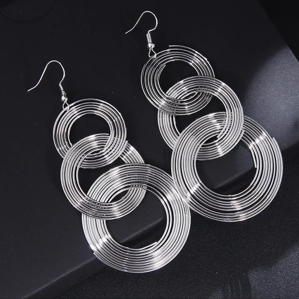 New Punk Silver Big Three Circle Dangle Metal Earrings